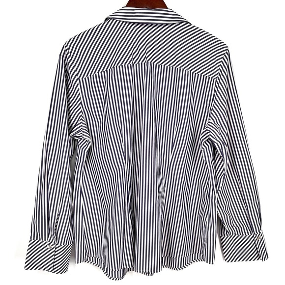 Chicos Sz 2 Large Gold Pin Stripe Metallic Blue Blouse Shirt Top Formal Dinner - Picture 10 of 10